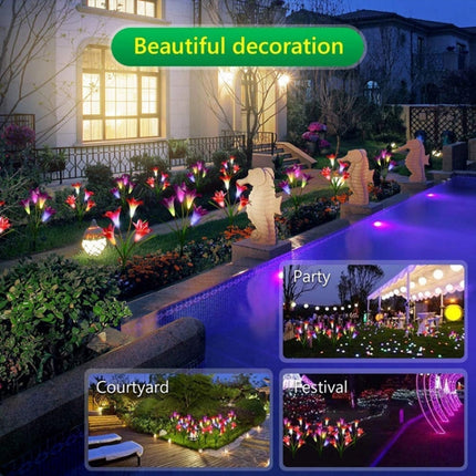 Simulated Lily Flower 4 Heads Solar Powered Outdoor IP55 Waterproof LED Decorative Lawn Lamp, Colorful Light (Blue)-garmade.com