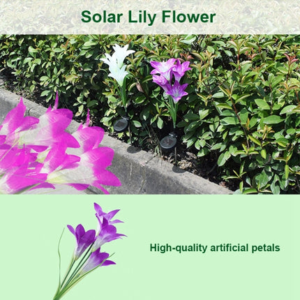 Simulated Lily Flower 4 Heads Solar Powered Outdoor IP55 Waterproof LED Decorative Lawn Lamp, Colorful Light (Blue)-garmade.com