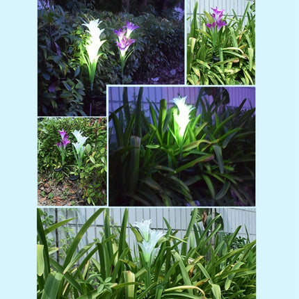 Simulated Lily Flower 4 Heads Solar Powered Outdoor IP55 Waterproof LED Decorative Lawn Lamp, Colorful Light (White)-garmade.com