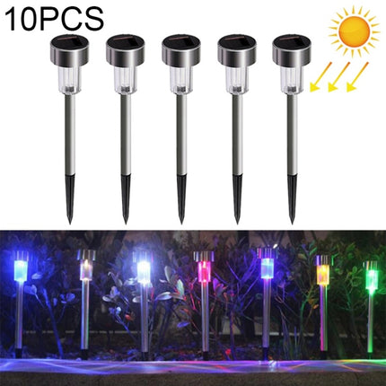 10 PCS Solar Energy Outdoor Lawn Lamp Stainless Steel IP65 Waterproof LED Decorative Garden Light (Colorful Light)-garmade.com