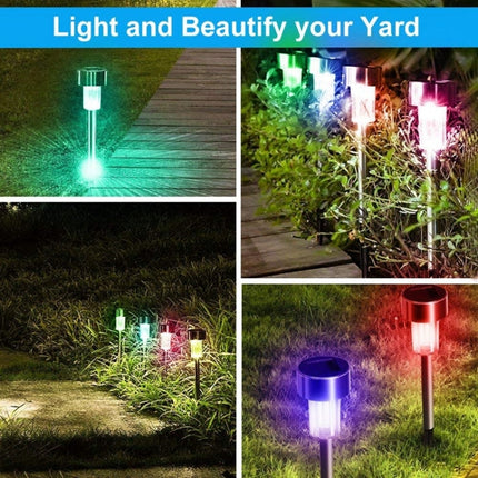 10 PCS Solar Energy Outdoor Lawn Lamp Stainless Steel IP65 Waterproof LED Decorative Garden Light (Colorful Light)-garmade.com