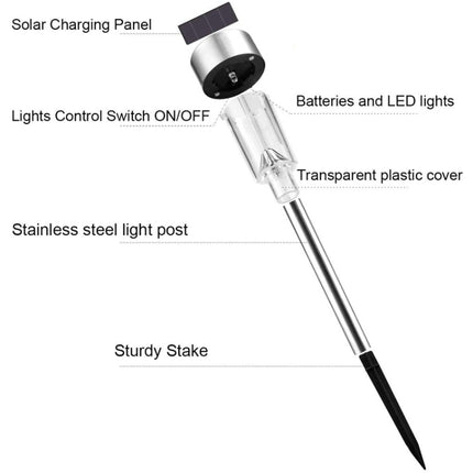 10 PCS Solar Energy Outdoor Lawn Lamp Stainless Steel IP65 Waterproof LED Decorative Garden Light (White Light)-garmade.com