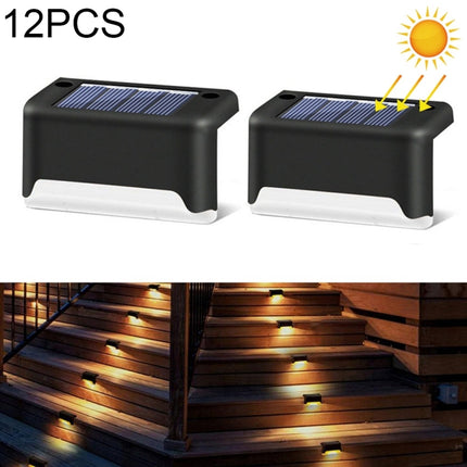 12 PCS Solar Powered LED Outdoor Stairway Light IP65 Waterproof Garden Lamp, Warm White Light(Black)-garmade.com