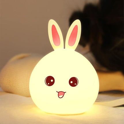 Rabbit Shape Patted Silicone LED Night Light, Creative 7-color Discoloration USB Charging (Pink)-garmade.com