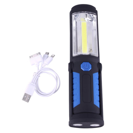 PR5W-1 5W COB+1W F8 IP43 Waterproof White Light LED Torch Work Light , 400 LM Multi-function USB Charging Portable Emergency Work Stand Light with Magnetic & 360 Degrees Swivel Hook(Blue)-garmade.com