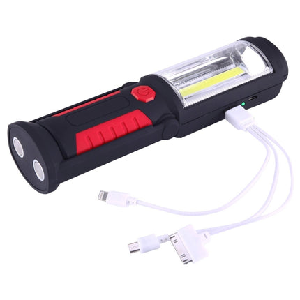 PR5W-1 5W COB+1W F8 IP43 Waterproof White Light LED Torch Work Light , 400 LM Multi-function USB Charging Portable Emergency Work Stand Light with Magnetic & 360 Degrees Swivel Hook(Red)-garmade.com