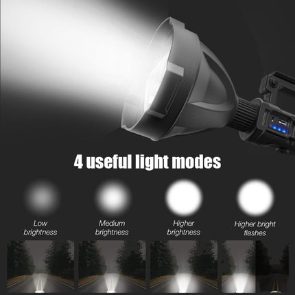 W591 P90 10W Rechargeable Strong LED Flashlight 4-Modes Outdoors Searchlight with Tripod & Output Function-garmade.com