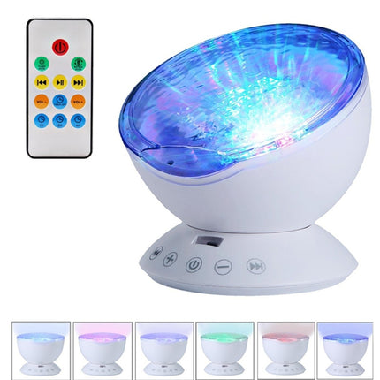 Hypnosis Ocean Wave Projector LED Night Light , 12 LEDs USB Charge Novelty Atmosphere Lamp with Remote Control & 7 Light Modes, Support TF Card / Audio Input, Built-in 4 Hypnosis Music, DC 5V(White)-garmade.com