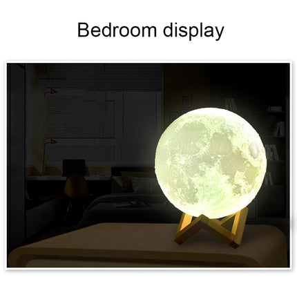 8cm Touch Control 3D Print Moon Lamp, USB Charging White + Yellow Light Color Changing LED Energy-saving Night Light with Wooden Holder Base-garmade.com