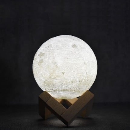 15cm Touch Control 3D Print Moon Lamp, USB Charging White + Yellow Light Color Changing LED Energy-saving Night Light with Wooden Holder Base-garmade.com