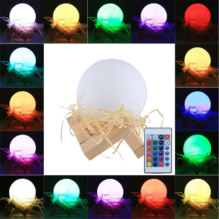 8cm Touch Control 3D Print Moon Lamp , USB Charging 16-color Changing LED Energy-saving Night Light with Wooden Holder Base & Remote Control-garmade.com