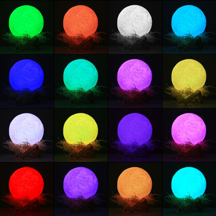 15cm Touch Control 3D Print Moon Lamp, USB Charging 16-color Changing LED Energy-saving Night Light with Wooden Holder Base & Remote Control-garmade.com