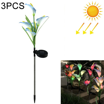 3PCS Simulated Calla Lily Flower 5 Heads Solar Powered Outdoor IP65 Waterproof LED Decorative Lawn Lamp, Colorful Light(Blue)-garmade.com