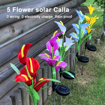 3PCS Simulated Calla Lily Flower 5 Heads Solar Powered Outdoor IP65 Waterproof LED Decorative Lawn Lamp, Colorful Light(Blue)-garmade.com