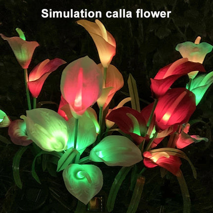 3PCS Simulated Calla Lily Flower 5 Heads Solar Powered Outdoor IP65 Waterproof LED Decorative Lawn Lamp, Colorful Light(Red)-garmade.com