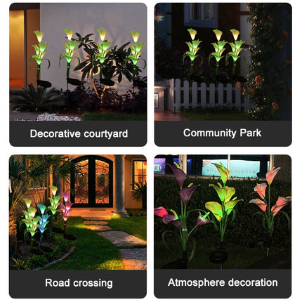 3PCS Simulated Calla Lily Flower 5 Heads Solar Powered Outdoor IP65 Waterproof LED Decorative Lawn Lamp, Colorful Light(White)-garmade.com