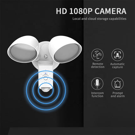 20W LED Smart Sensor Outdoor Floodlight with 1080P Security Camera, 3000K Warm Light (White)-garmade.com