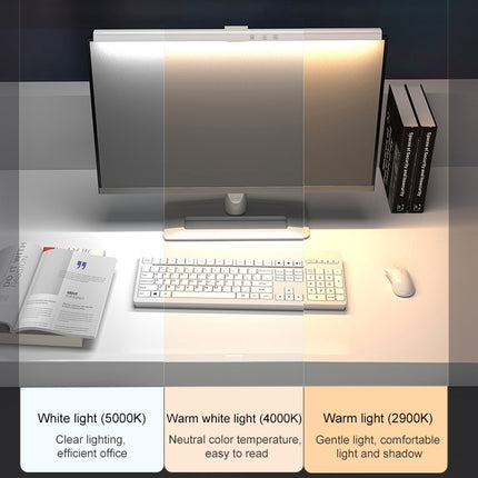 5W Computer Monitor Screen Lamp Timing Dimming Anti Blu-ray Asymmetrical Eye Protection Reading Lamp (White)-garmade.com