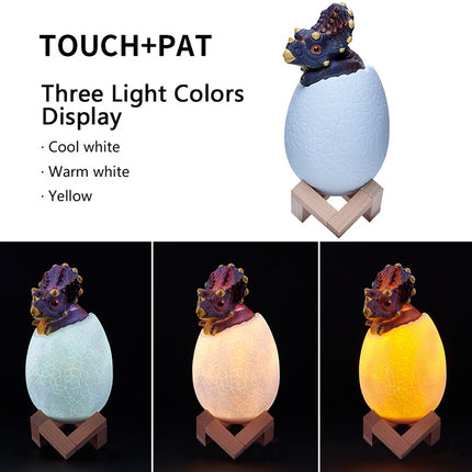 Triceratops Shape Creative Touch 3D Decorative Night Light, 3-color Patting Version-garmade.com
