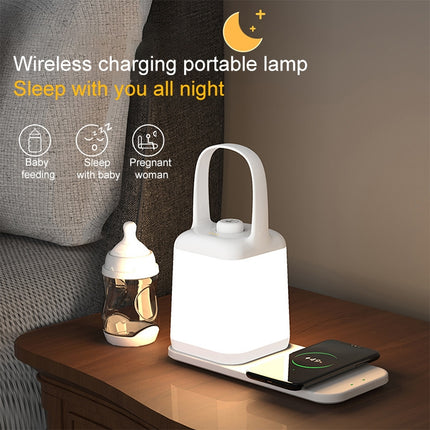 LED Smart Bedside Night Light Portable Lantern with Wireless Charging Function (White)-garmade.com