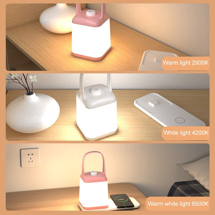 LED Smart Bedside Night Light Portable Lantern with Wireless Charging Function (White)-garmade.com