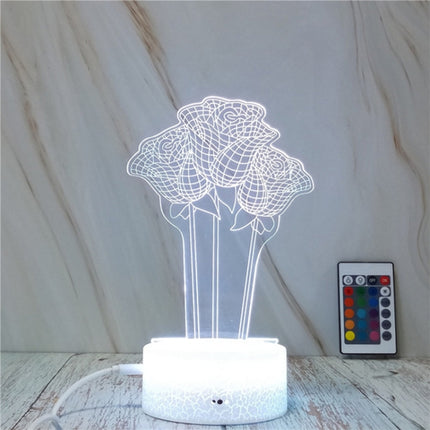 Rose Flower Shape Creative Crack Touch Dimming 3D Colorful Decorative Night Light with Remote Control-garmade.com