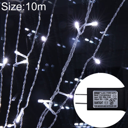 UL588 10m IP43 Waterproof LED Curtain Light, 100 LEDs Fairy String Decorative Light with End Joint & 8 Model Functions, US Plug (White Light)-garmade.com