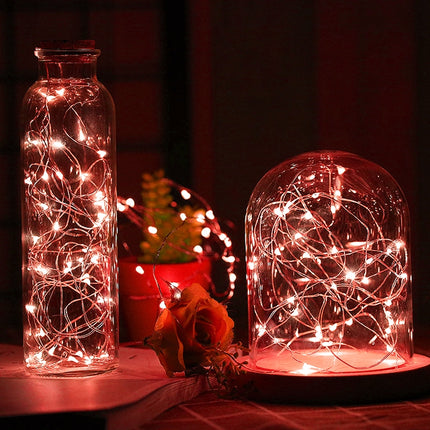 2m Silver Color Copper Wire String Light Festival Lamp / Decoration Light Strip, 20 LEDs SMD 0603 IP65 Waterproof CR2032 Button Batteries(Red Light)-garmade.com