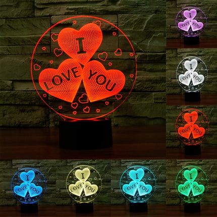 Three Hearts Shape 3D Touch Switch Control LED Night Light , 7-color Discoloration Creative Visual Stereo Lamp Desk Lamp Novelty Gift-garmade.com