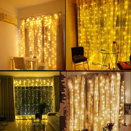 3m(Length) x 3m(Height) White Light LED Decoration Light, 300 LEDs Curtain String Light with End Joint & Multi-function Controller & Memory Waterproof, US Plug, AC 110V-garmade.com