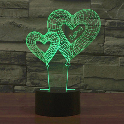 Double Heart Balloon Style 3D Touch Switch Control LED Light , 7 Color Discoloration Creative Visual Stereo Lamp Desk Lamp Night Light-garmade.com