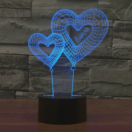 Double Heart Balloon Style 3D Touch Switch Control LED Light , 7 Color Discoloration Creative Visual Stereo Lamp Desk Lamp Night Light-garmade.com