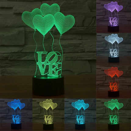 Four Heart Style 7 3D Touch Switch Control LED Light, 7 Color Discoloration Creative Visual Stereo Lamp Desk Lamp Night Light-garmade.com
