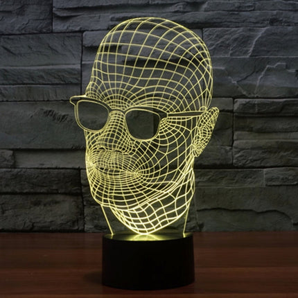 Man with Glasses Style 3D Touch Switch Control LED Light , 7 Color Discoloration Creative Visual Stereo Lamp Desk Lamp Night Light, Product Size: 23.6 x 14.0 x 8.7 cm-garmade.com