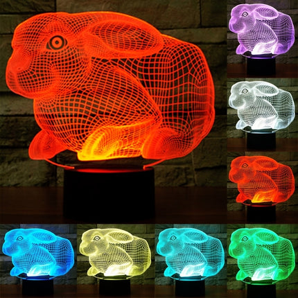 Rabbit Shape 3D Touch Switch Control LED Light , 7 Colour Discoloration Creative Visual Stereo Lamp Desk Lamp Night Light-garmade.com