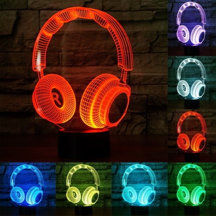 Headset Shape 3D Touch Switch Control LED Light , 7 Colour Discoloration Creative Visual Stereo Lamp Desk Lamp Night Light-garmade.com