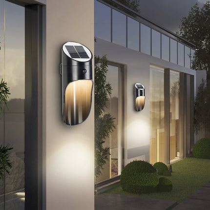 Solar Outdoor LED Induction Wall Light Night Light Radar Human Body Induction Lighting, Warm Light (Grey)-garmade.com