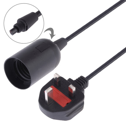 E27 Wire Cap Lamp Holder Chandelier Power Socket with 1.8m Extension Cable, Big UK Plug(Black)-garmade.com