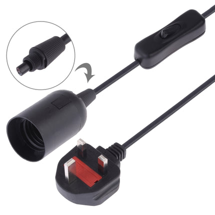 E27 Wire Cap Switch Lamp Holder Chandelier Power Socket with 1.8m Extension Cable, Big UK Plug(Black)-garmade.com