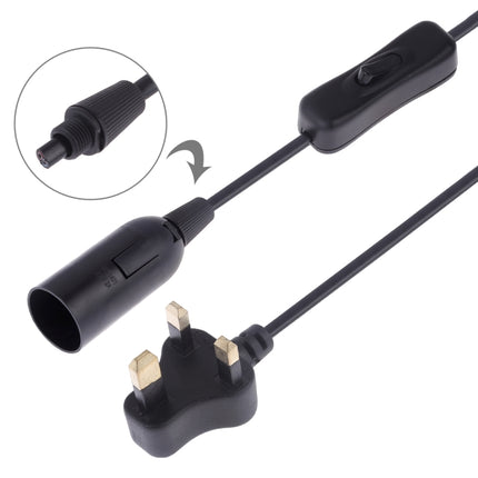 E14 Wire Cap Switch Lamp Holder Chandelier Power Socket with 1.2m Extension Cable, Small UK Plug(Black)-garmade.com