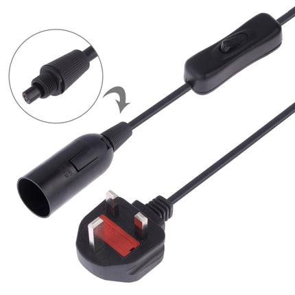 E14 Wire Cap Switch Lamp Holder Chandelier Power Socket with 1.5m Extension Cable, Big UK Plug(Black)-garmade.com
