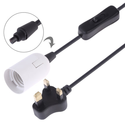 E27 Wire Cap Switch Lamp Holder Chandelier Power Socket with 1.2m Extension Cable, Small UK Plug(White)-garmade.com