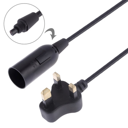 E14 Wire Cap Lamp Holder Chandelier Power Socket with 1.2m Extension Cable, Small UK Plug(Black)-garmade.com