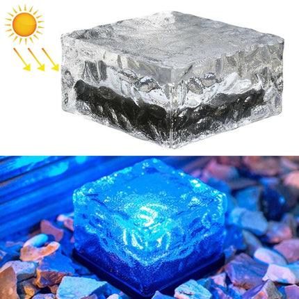Solar Powered Square Tempered Glass Outdoor LED Buried Light Garden Decoration Lamp IP55 Waterproof，Size: 10 x 10 x 5.2cm(Blue Light)-garmade.com