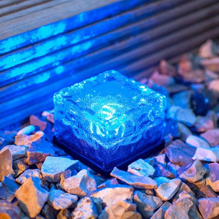 Solar Powered Square Tempered Glass Outdoor LED Buried Light Garden Decoration Lamp IP55 Waterproof，Size: 10 x 10 x 5.2cm(Blue Light)-garmade.com