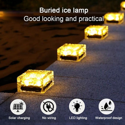 Solar Powered Square Tempered Glass Outdoor LED Buried Light Garden Decoration Lamp IP55 Waterproof，Size: 10 x 10 x 5.2cm(Green Light)-garmade.com