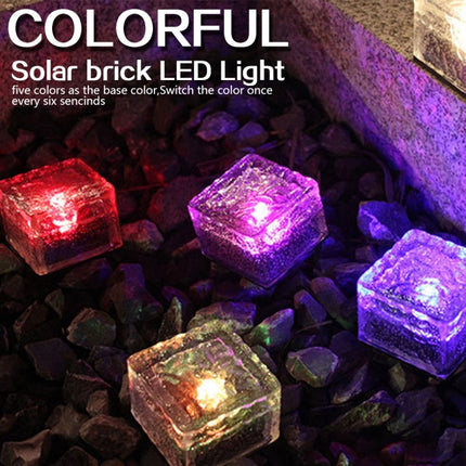 Solar Powered Square Tempered Glass Outdoor LED Buried Light Garden Decoration Lamp IP55 Waterproof，Size: 10 x 10 x 5.2cm(Green Light)-garmade.com