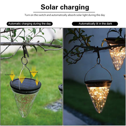 Solar Energy Conical Starlight Pendent Lamp IP55 Waterproof Outdoor Garden Decoration Light (Warm White)-garmade.com