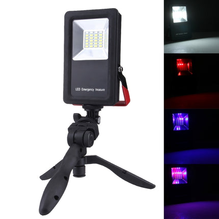 30W IP65 Waterproof USB Charging Floodlight, 24 LEDs SMD5730 2400LM 6000-6500K Red and Blue Light Flashing Warning Lights Portable with Holder-garmade.com