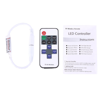 Mini Single Color LED Controller with 11 Keys RF Remote Control, DC 5-24V(White)-garmade.com